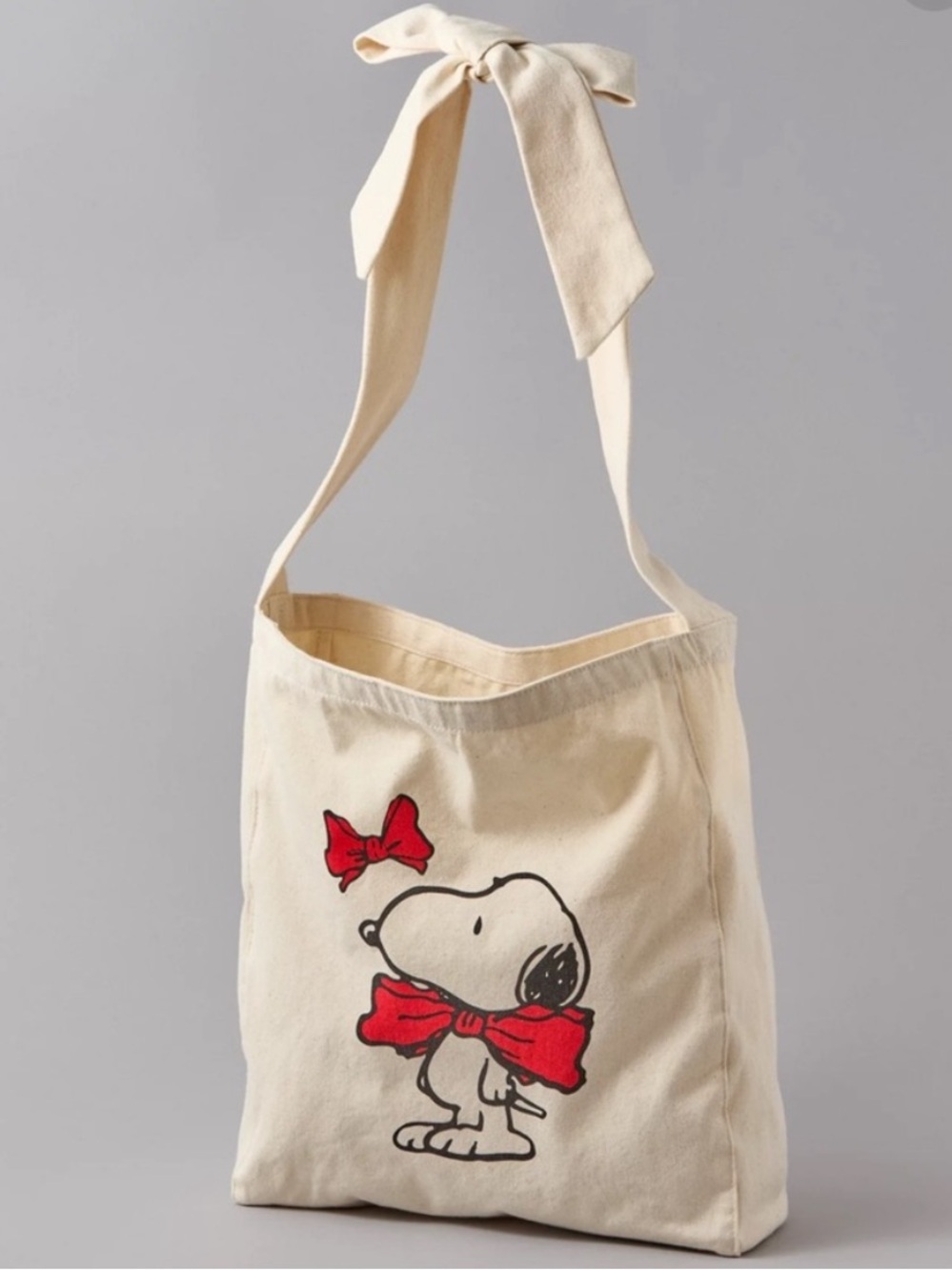 American Eagle Snoopy Holiday Christmas Red Bow Canvas Tote Bag AE Peanuts